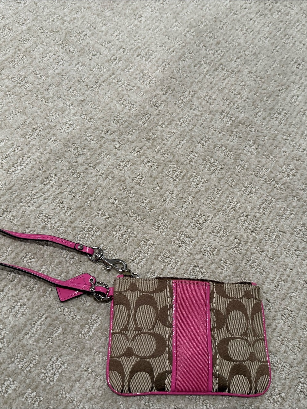 Coach Brown Signature Canvas Wristlet with Pink Trim NWOT